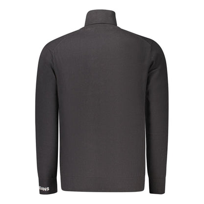 Pepe Jeans Black Cotton Men Sweater featuring back view with logo and sleek design for versatile outerwear style.