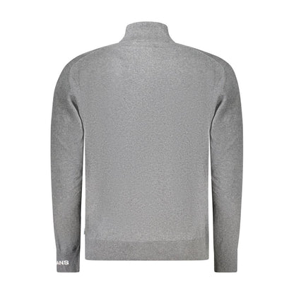 Back view of Pepe Jeans Grigio Cotton Mens Sweater in gray, featuring long sleeves and a classic design.