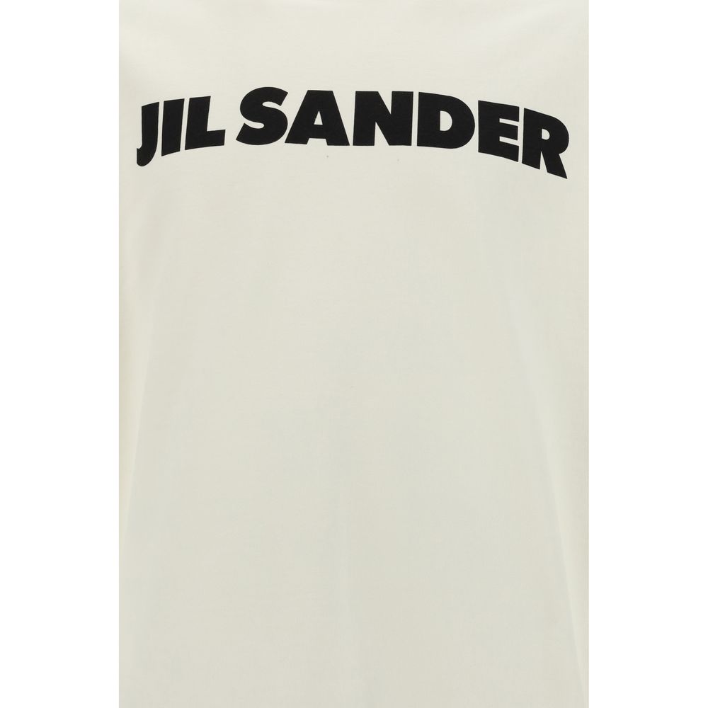 Jil Sander White Cotton T-Shirt with black monogram, featuring a ribbed crew neck and regular fit, crafted from 100% soft cotton for AW25 season.