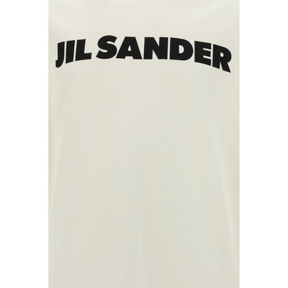 Jil Sander White Cotton T-Shirt with black monogram, featuring a ribbed crew neck and regular fit, crafted from 100% soft cotton for AW25 season.
