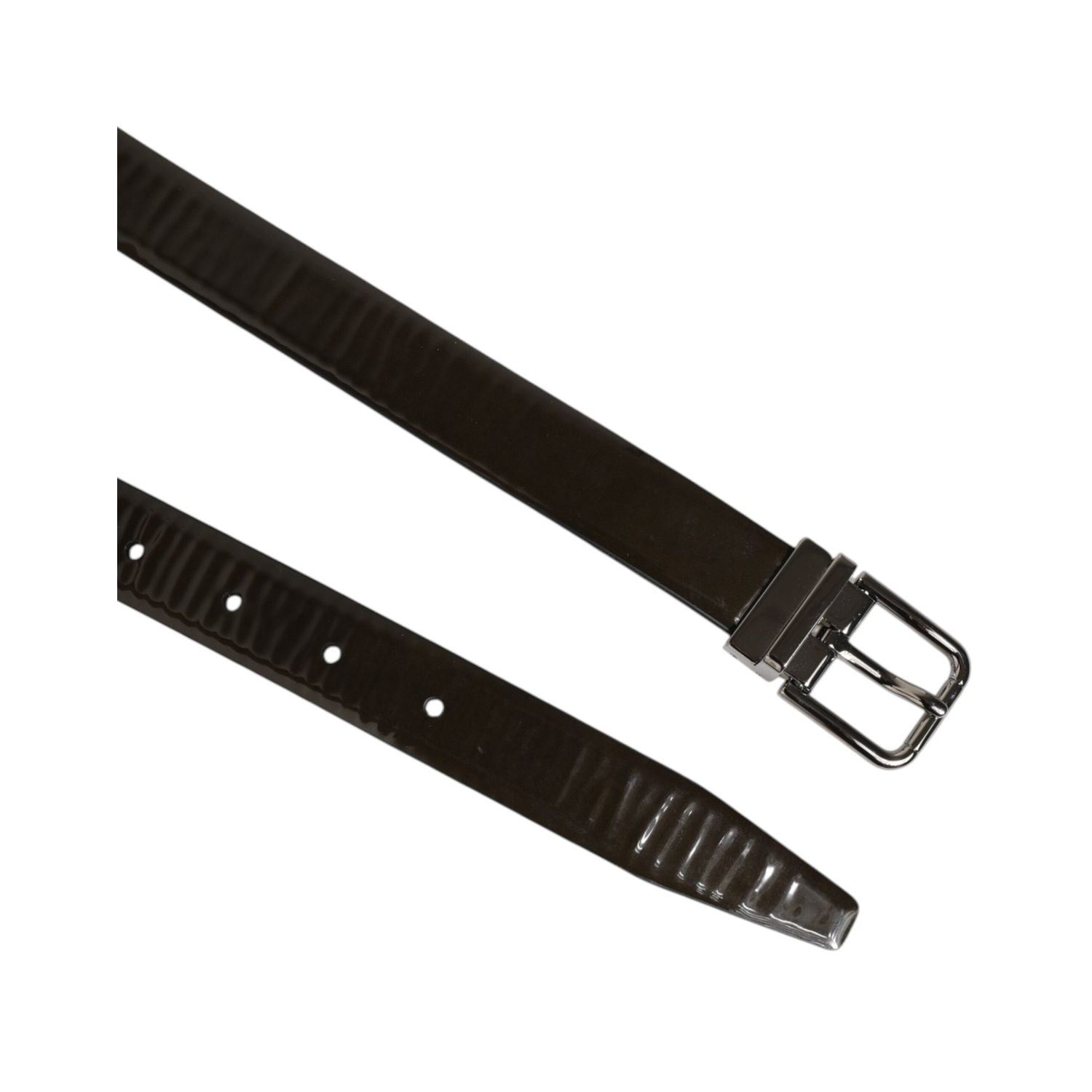 Dolce & Gabbana Brown Glossy Leather Classic Metal Buckle Belt