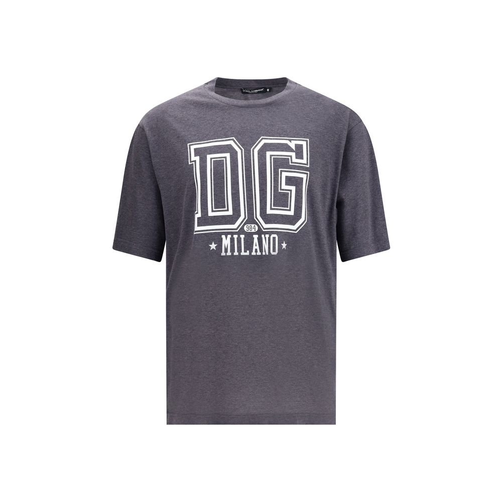 Dolce & Gabbana Gray Cotton T-Shirt with Milano logo print on front, ideal for casual wear in AW25 season.