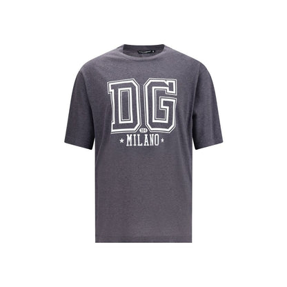 Dolce & Gabbana Gray Cotton T-Shirt with Milano logo print on front, ideal for casual wear in AW25 season.