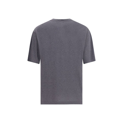 Back view of Dolce & Gabbana Gray Cotton T-Shirt with Milano logo print, ribbed crew neck, and regular fit, perfect for AW25 season.