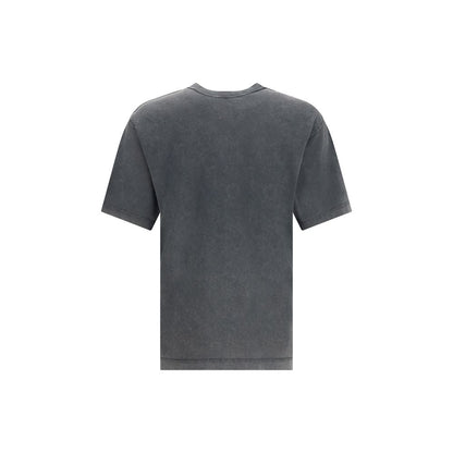 Back view of Dolce & Gabbana Gray Cotton T-Shirt with a velvety logo on the front, featuring a ribbed crew neck and regular fit design.
