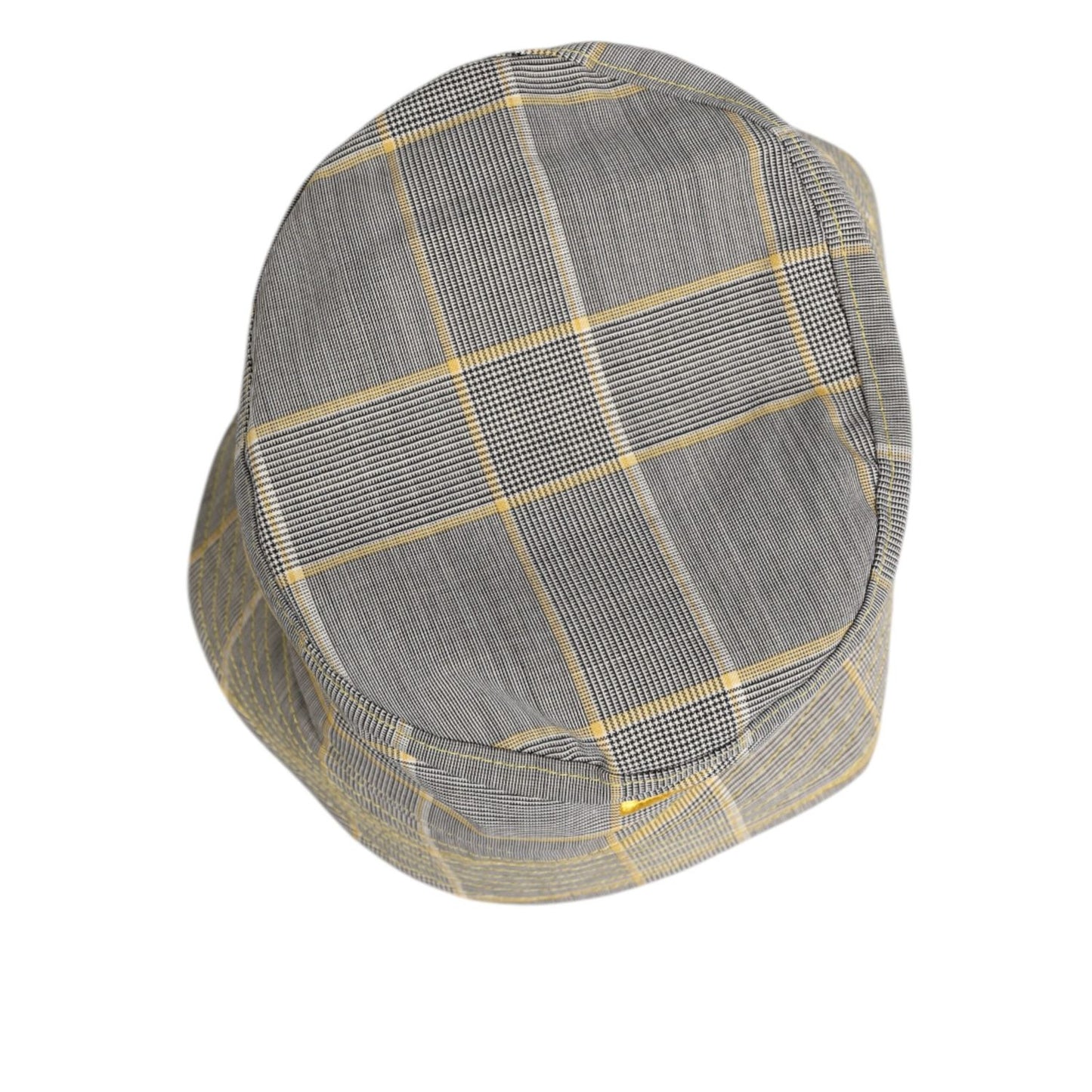 Dolce & Gabbana Gray Yellow Wool Blend Plaid Bucket Cap Men Hat