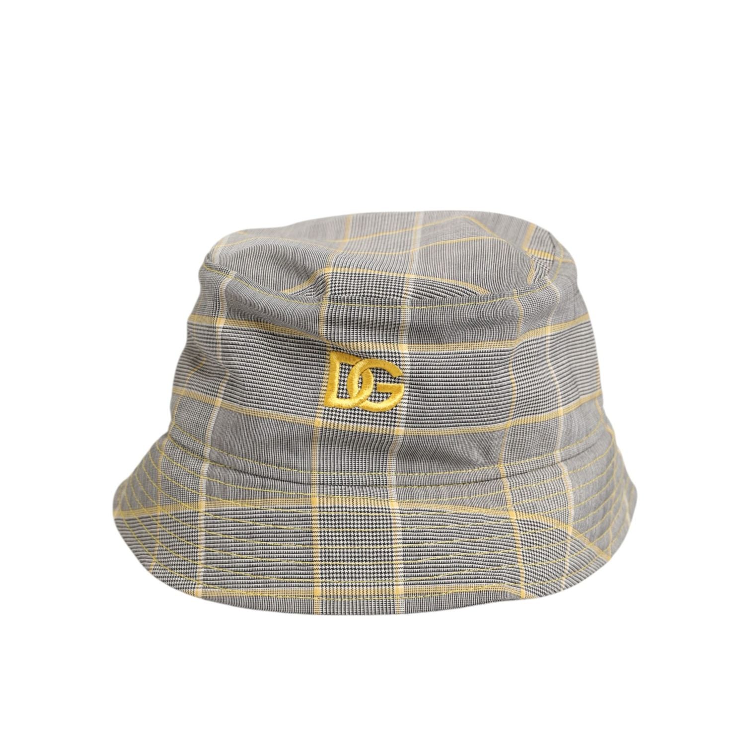Dolce & Gabbana Gray Yellow Wool Blend Plaid Bucket Cap Men Hat