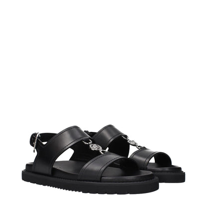 Versace Black Leather Flat Sandals