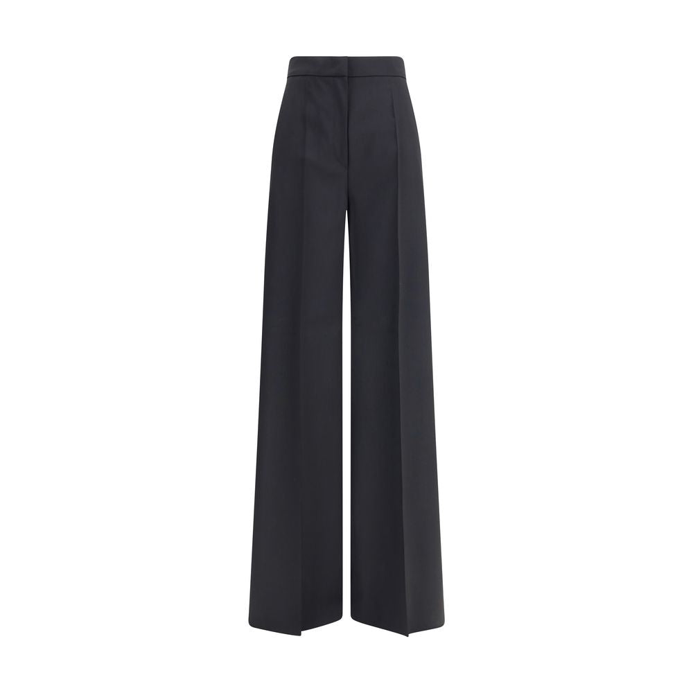 Max Mara Black Fleece Wool Casual Pants with high-waisted design and straight hem, ideal for sophisticated formal or office looks.