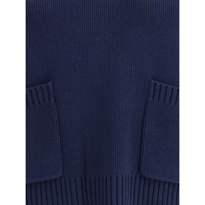 Max Mara Blue Cotton Sweatshirt with ribbed details and patch pockets, perfect for cold weather. Comfortable casual style for AW25 season.