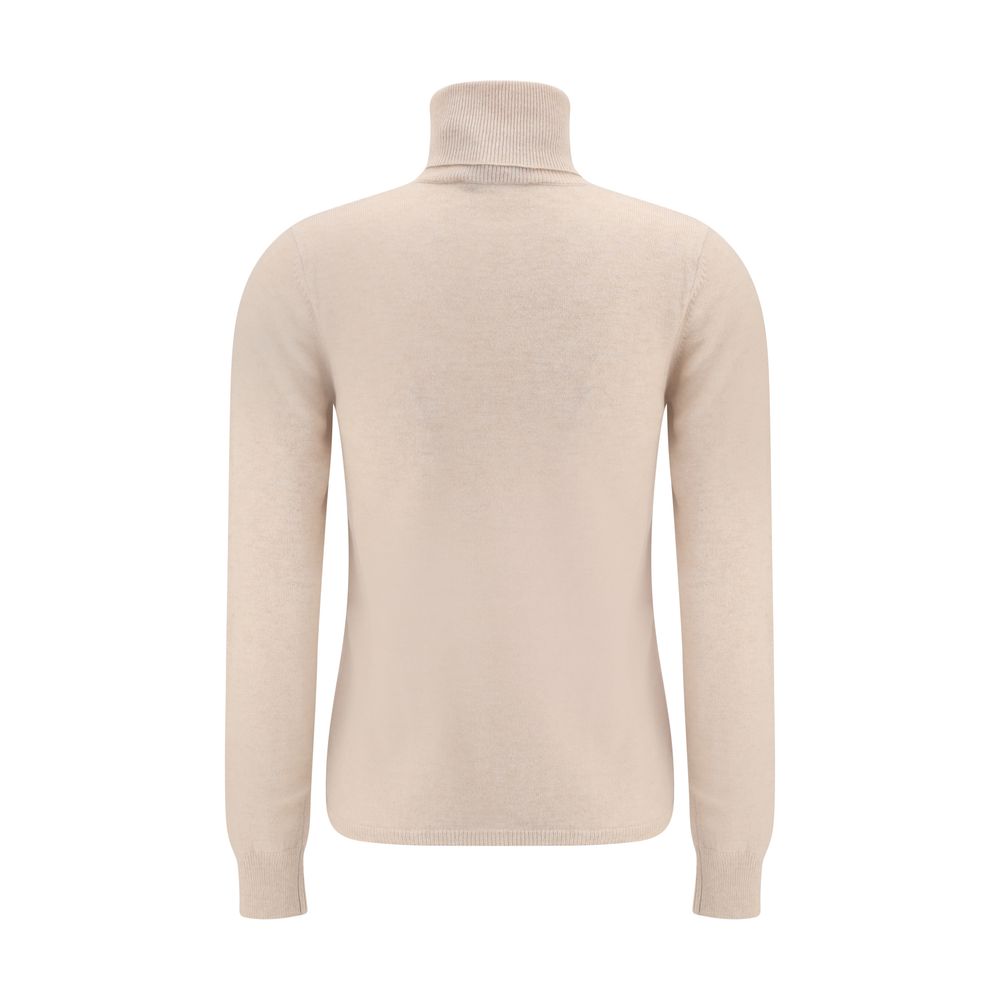 Back view of Max Mara Beige Wool Turtleneck with high neck, ribbed cuffs, and hem, crafted from wool and cashmere blend for elegant comfort.