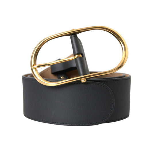 Dolce & Gabbana Black Leather Classic Metal Oval Buckle Belt