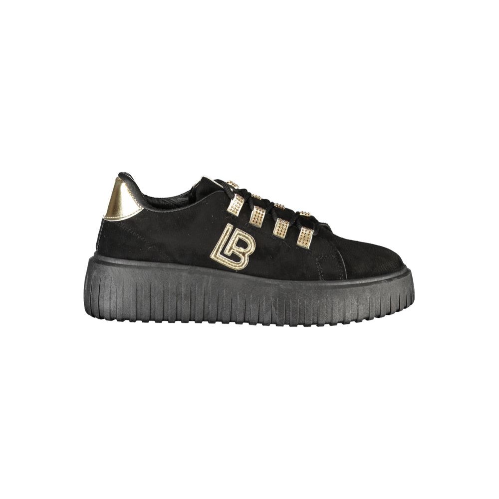Laura Biagiotti Black Polyester Women Sneaker with Gold Detail and Rhinestone Accents