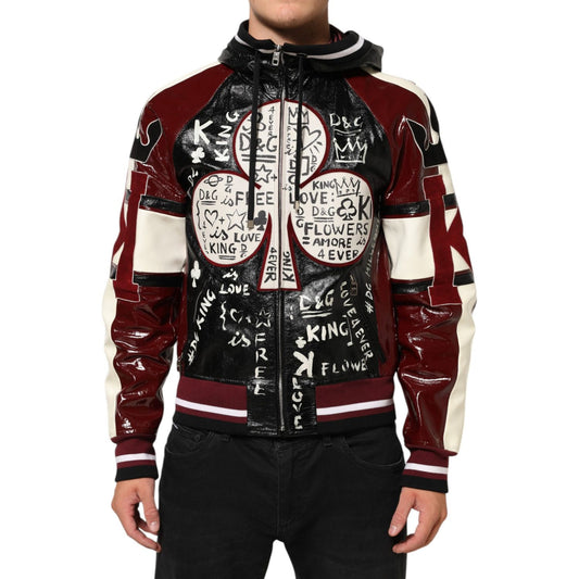 Dolce & Gabbana Multicolor Hooded Leather DG King Men Biker Jacket