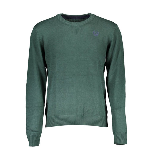 Gianmarco Venturi Green Cotton Sweater, long-sleeved, crew-neck, with embroidery and logo, featuring contrasting details.