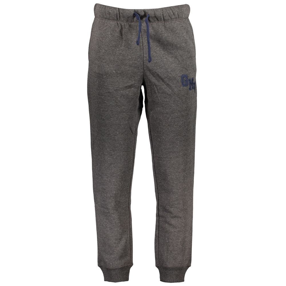 Gianmarco Venturi Gray Cotton Pant - Sports Trousers with Fleece, Elastic Waist, Lace Ties, 3 Pockets, Ankle Cuff, Embroidery Logo