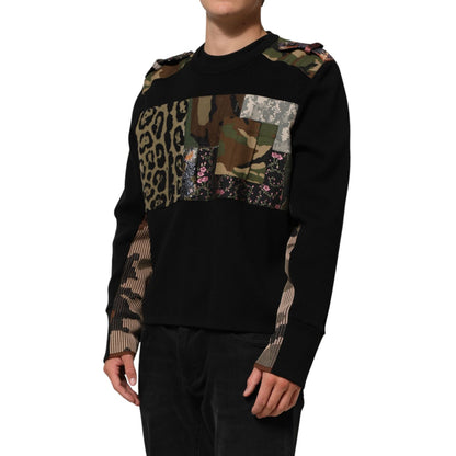 Dolce & Gabbana Black Patchwork Crew Neck Pullover Sweater
