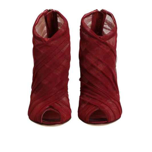 Dolce & Gabbana Red Tulle Ankle Boots Stiletto Heels Shoes