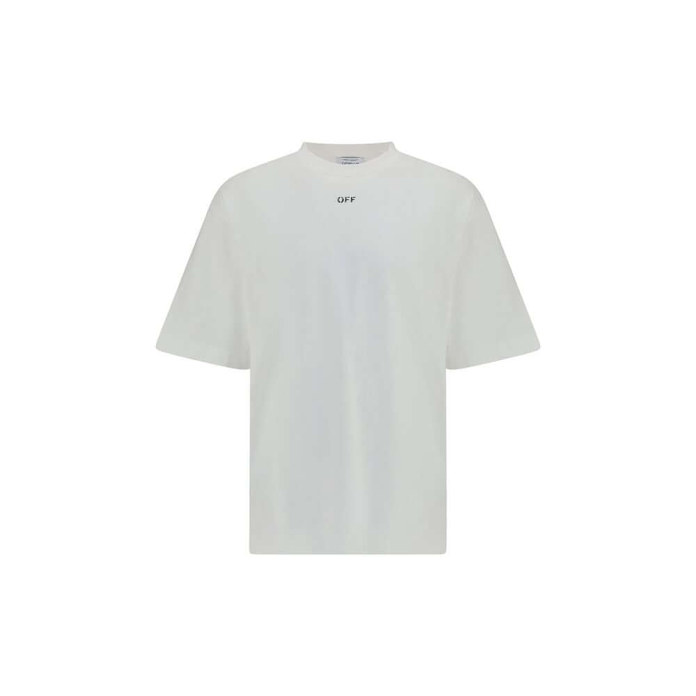 Alt Tag: Off-White White Cotton T-Shirt with "OFF" logo, ribbed crew neck, and Arrow graphic; 100% cotton, regular fit, clean silhouette.