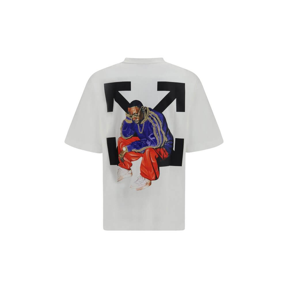 Off-White White Cotton T-Shirt with Arrow Skate Logo on back