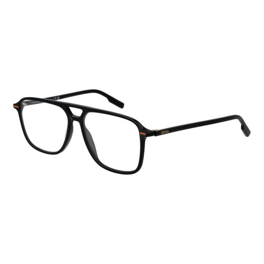 Ermenegildo Zegna Black Acetate Glasses (Frames), men's full-rim aviator style with demo lenses, branded case included.