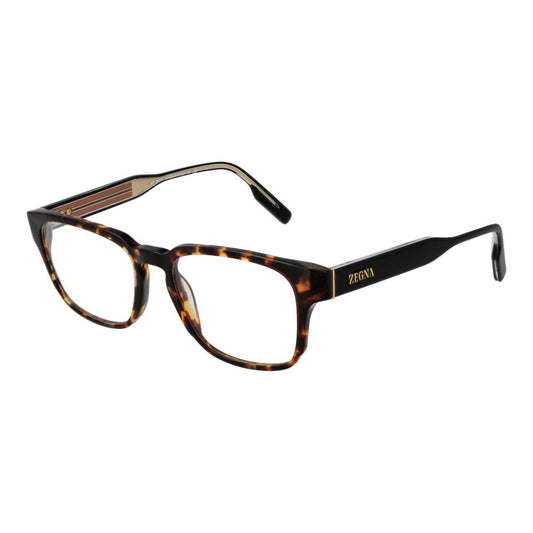 Ermenegildo Zegna Brown Acetate Glasses (Frames), full-rim, rectangular style with branded case, men's fashion eyewear.