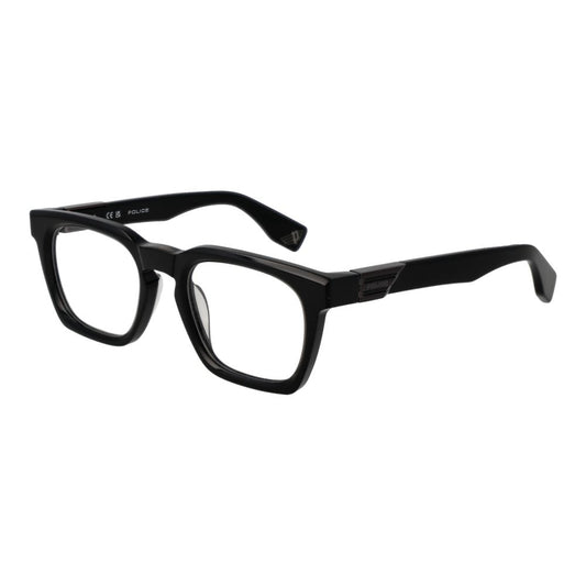 Police Black Cellulose Acetate Glasses (Frames) for men with full-rim square style and demo lenses.