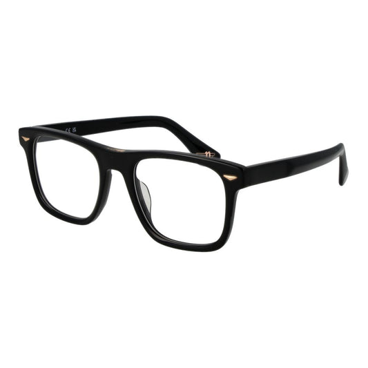 Police Black Cellulose Acetate Glasses (Frames) for men with full-rim black rectangle design, demo lenses, and branded case included.