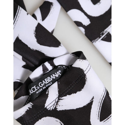 Dolce & Gabbana Black White DG Logo Elbow Length Mitten Gloves