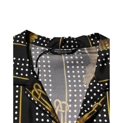 Dolce & Gabbana Black Dotted Tassel Silk Button Down Shirt