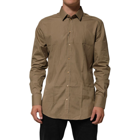 Dolce & Gabbana Brown Cotton Collared Men GOLD Dress Shirt