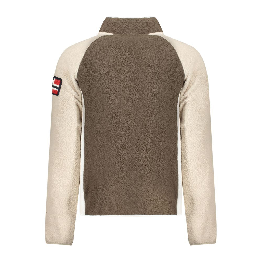 Norway 1963 Brown Polyester Men Sweater with contrasting details and logo embroidery, view of back showing stylish sleeves.