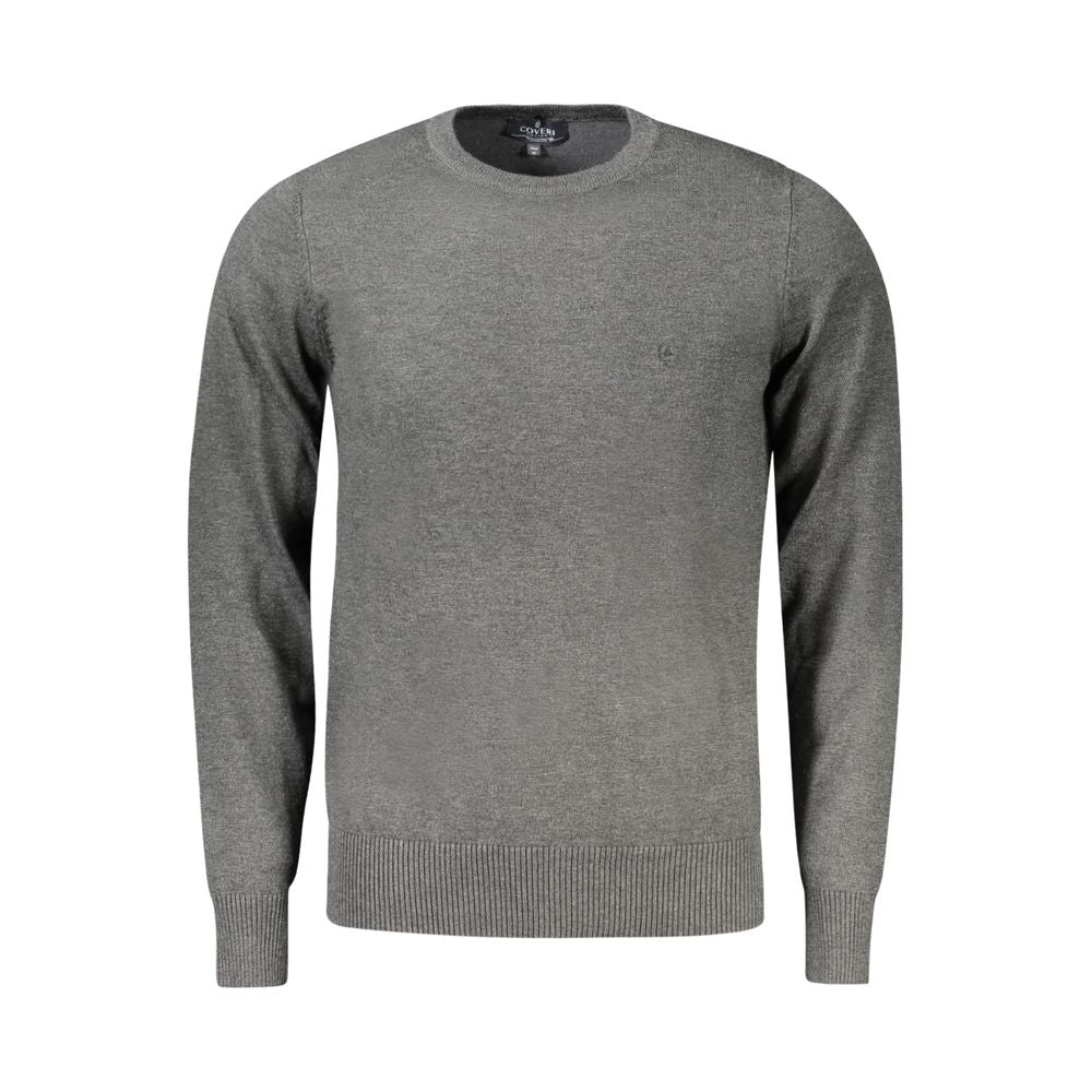 Coveri Moving Gray Nylon Sweater - long-sleeved crew neck with embroidery and logo detail.