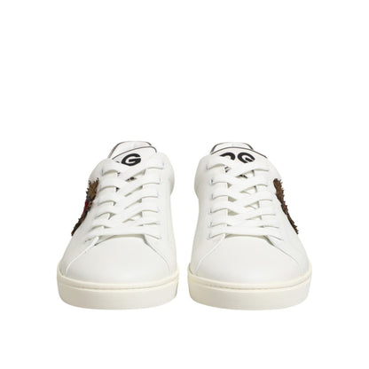 Dolce & Gabbana White Leather Heart Embellished Sneakers Shoes, premium low-top leather luxury footwear, modern Italian design.