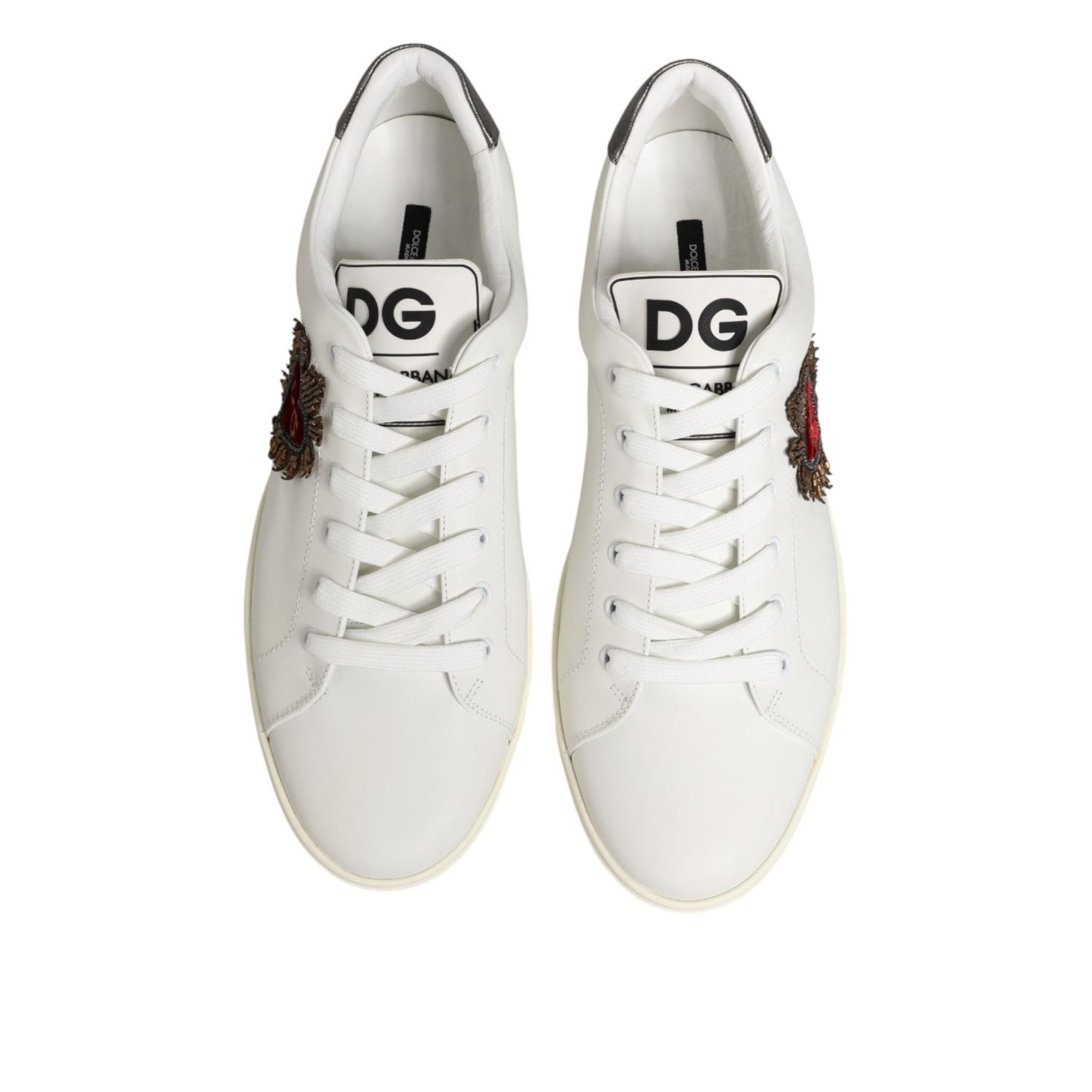 Dolce & Gabbana White Leather Heart Embellished Sneakers Shoes