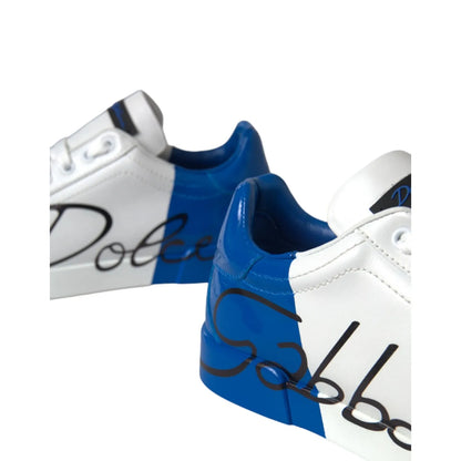 Dolce & Gabbana White Blue Logo Low Top Leather Sneakers Shoes