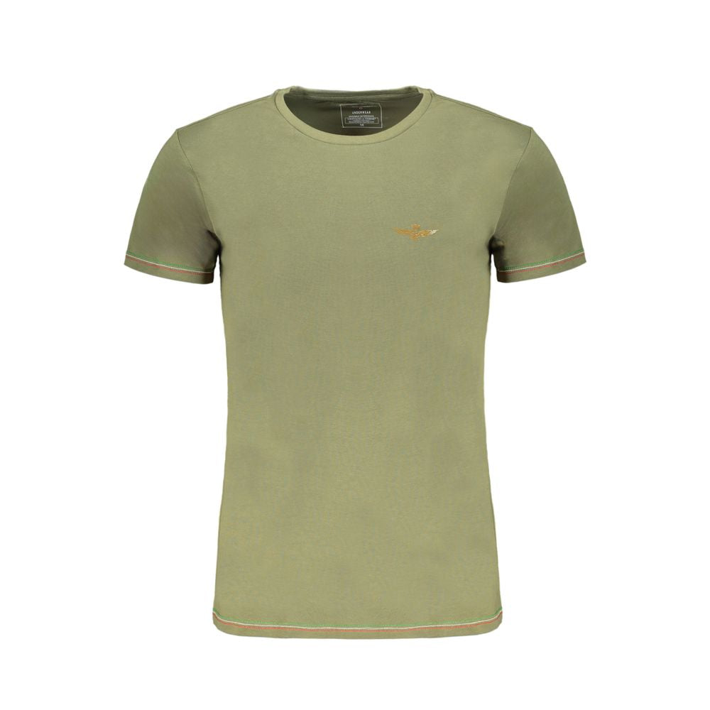 Aeronautica Militare Green Cotton T-Shirt with short sleeves, crew neck, contrast details, and logo print.