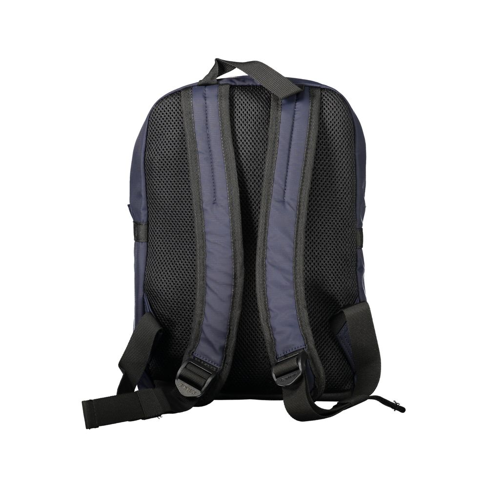 Rear view of K-WAY Blue Polyamide Backpack with adjustable shoulder straps and handle.
