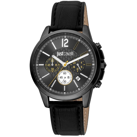 Just Cavalli Black Leather Dress Watch