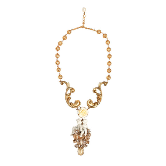 Dolce & Gabbana Gold Ceramic Crystal Cherub Baroque Pendant Necklace