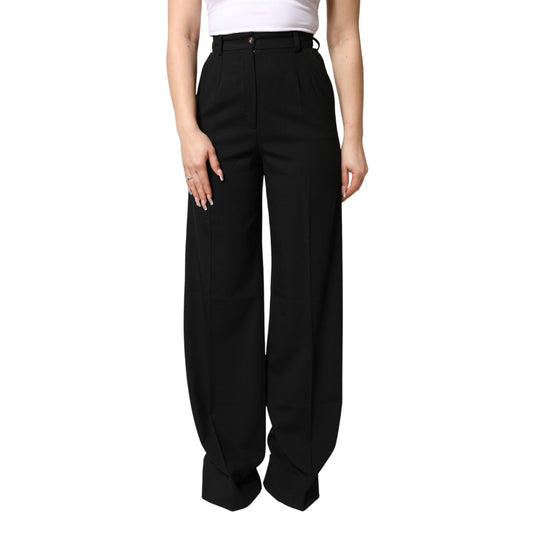 Dolce & Gabbana Black Wool Blend Straight High Waist Pants
