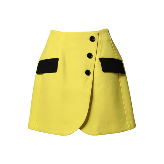 Dolce & Gabbana Yellow Wool Buttoned High Waist Mini Skirt 1728,67345645728,Clothing,Dolce & Gabbana,IT36|XXS,IT38 | XS,IT40|S,Material: 01+02%PA+97%WV,Mini - Skirts - Clothing,New with tags,Skirts - Clothing,Women,Yellow