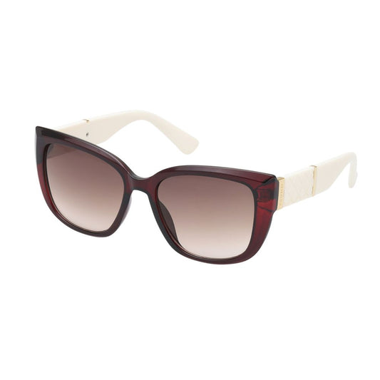 Guess Brown Resin Sunglasses for women with a stylish oversized design, featuring brown gradient lenses and resin frame. Model: GO00051-5648F.