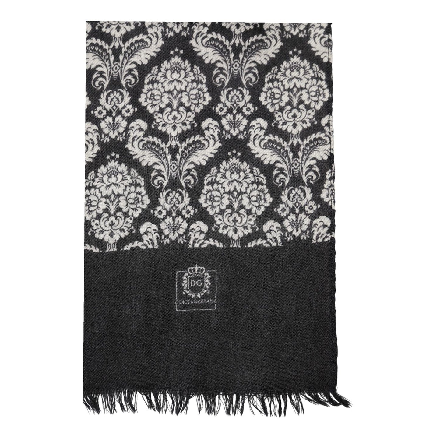 Dolce & Gabbana Black White Damask Patterned Lace Men Scarf