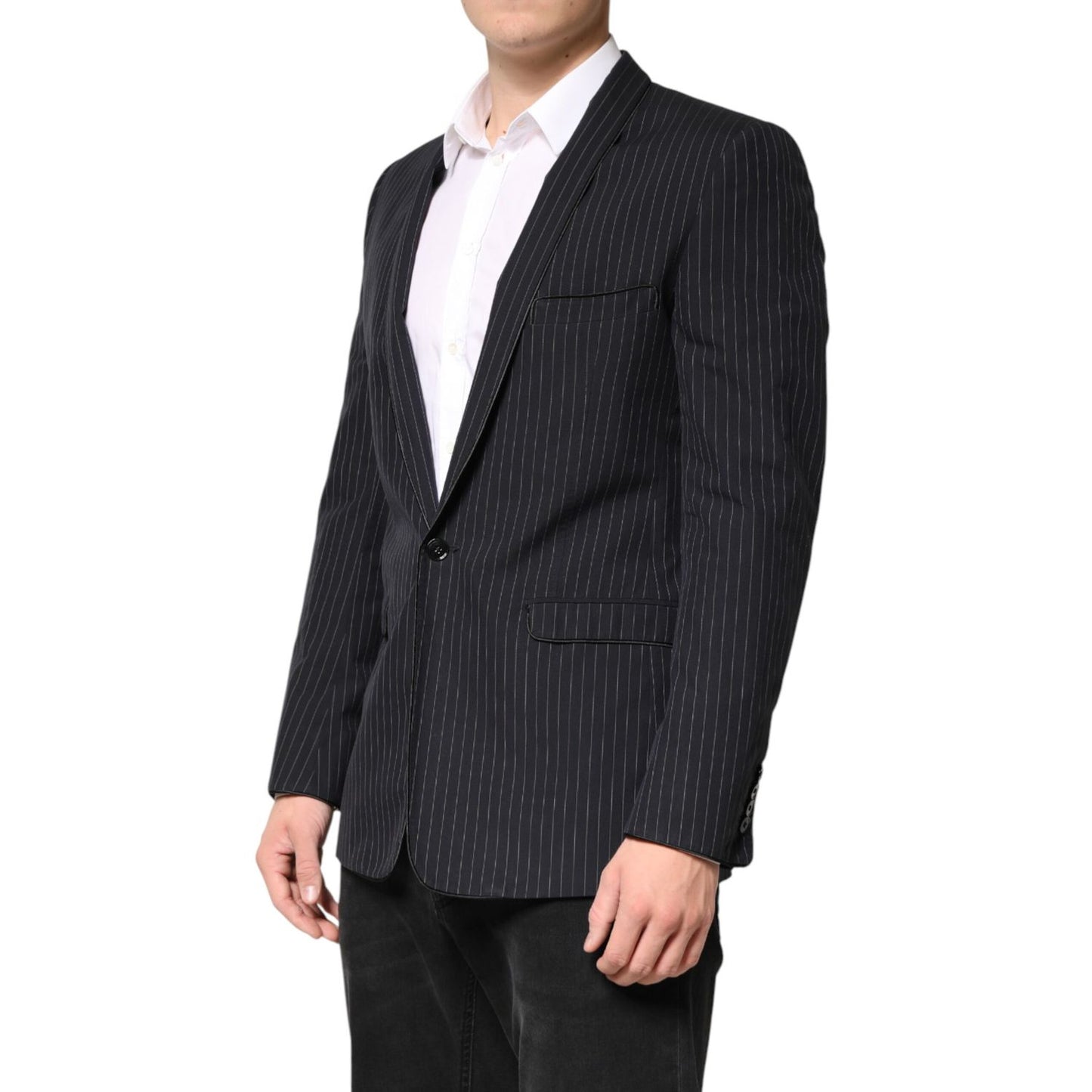 Dolce & Gabbana Black Stripes 1 Button Suit Jacket Blazer