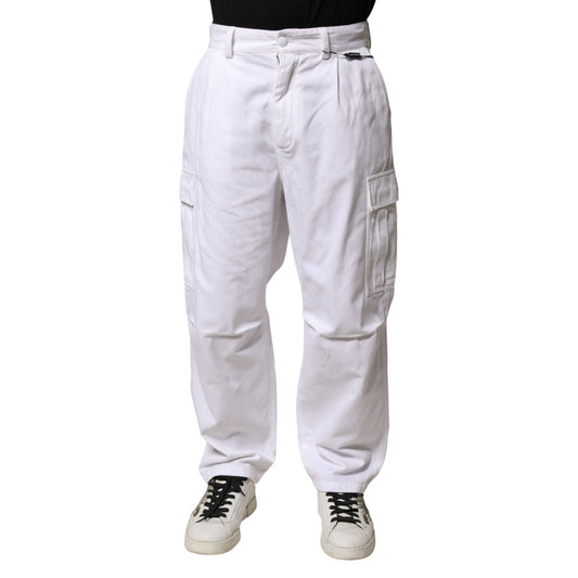 Dolce & Gabbana White Cotton Men Cargo Denim Trouser Jeans