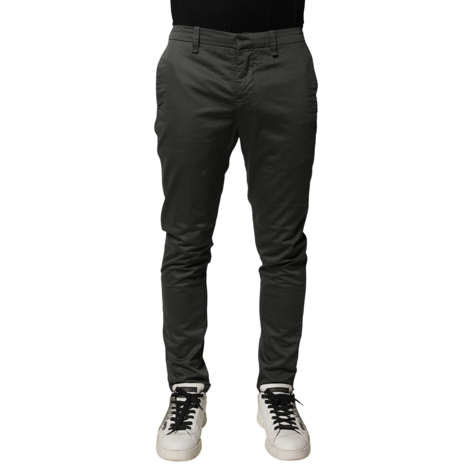 Dondup Dark Gray Cotton Mid Waist Skinny Men Chino Trouser Pants