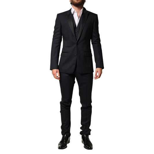 Dolce & Gabbana Black Wool Single Breasted 3 Piece Men Suit