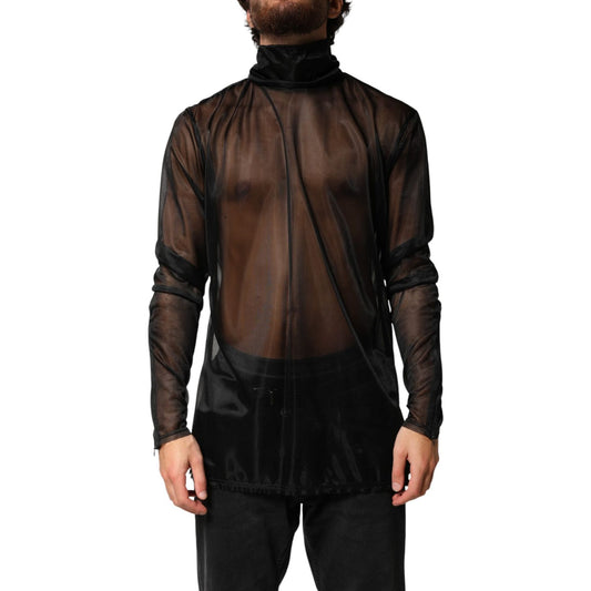 Dolce & Gabbana Black Sheer Long Sleeves Turtleneck Top