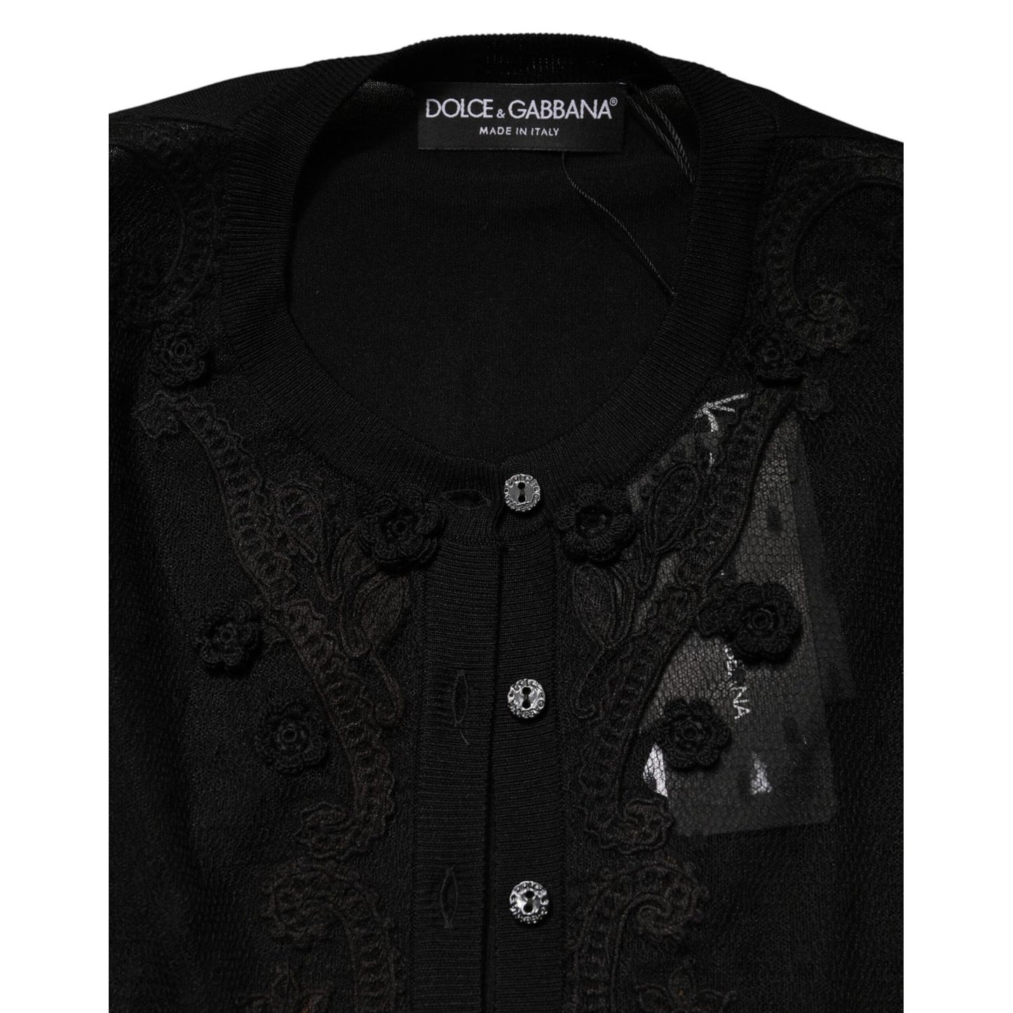 Dolce & Gabbana Black Sheer Button Down Cardigan Sweater
